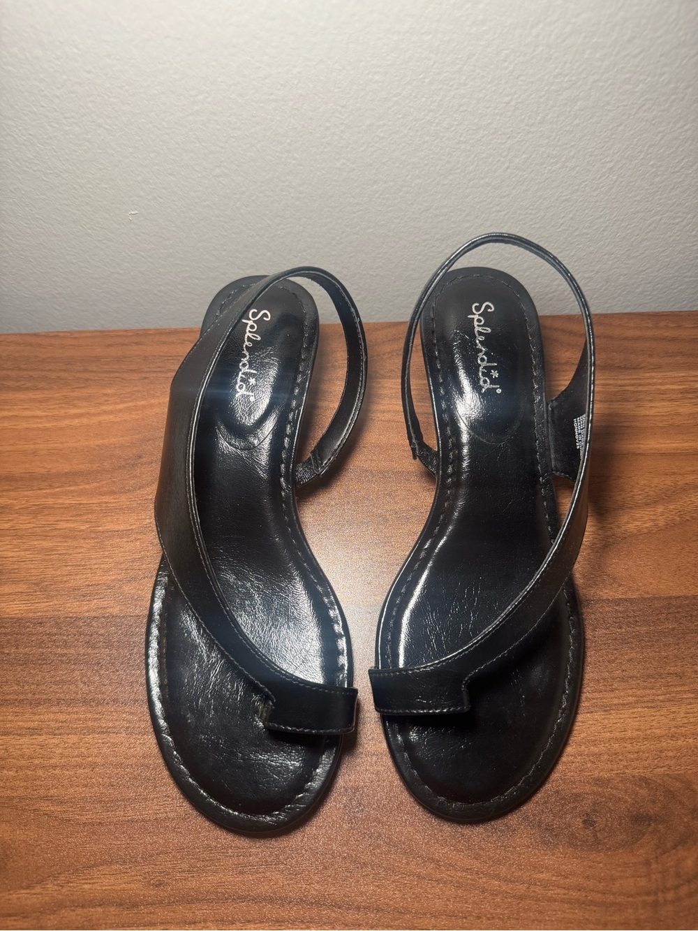 Splendid Black Leather Toe-Loop Slingback Sandals